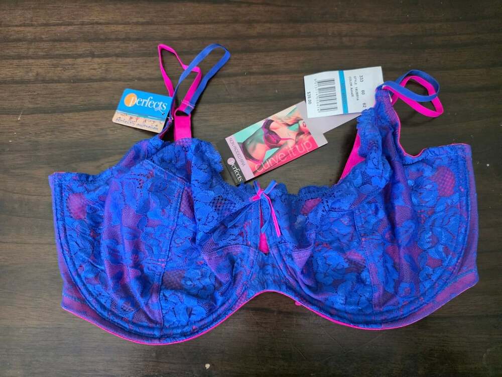 NWT Perfects Non Padded Bra Size 40DDD Blue Pink Lace Curve It Up Amalfi